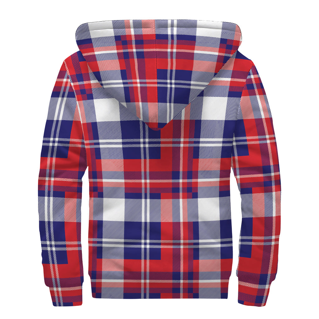 USA Plaid Pattern Print Sherpa Lined Zip Up Hoodie