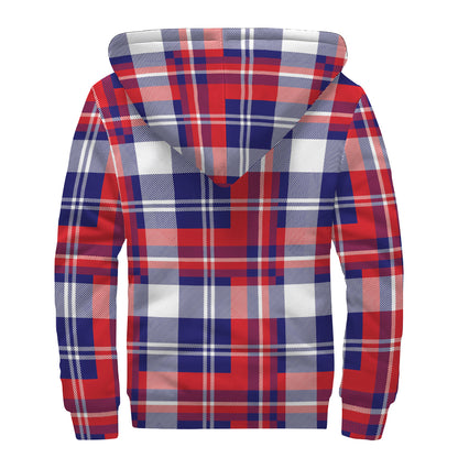 USA Plaid Pattern Print Sherpa Lined Zip Up Hoodie