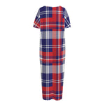 USA Plaid Pattern Print Short Sleeve Long Nightdress