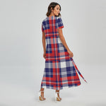 USA Plaid Pattern Print Short Sleeve Maxi Dress