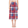 USA Plaid Pattern Print Side Slit Midi Skirt