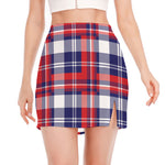 USA Plaid Pattern Print Side Slit Mini Skirt