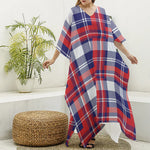 USA Plaid Pattern Print Silk V-Neck Kaftan Dress