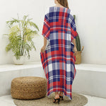 USA Plaid Pattern Print Silk V-Neck Kaftan Dress