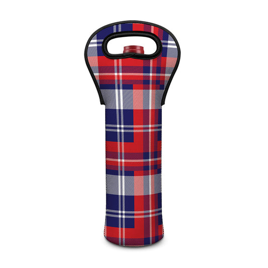 USA Plaid Pattern Print Single Neoprene Wine Tote