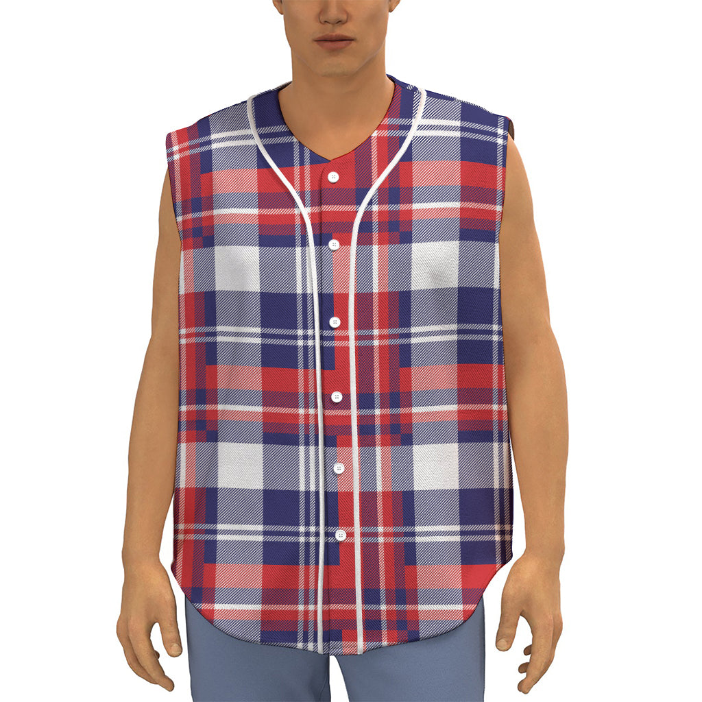 USA Plaid Pattern Print Sleeveless Baseball Jersey