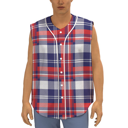 USA Plaid Pattern Print Sleeveless Baseball Jersey