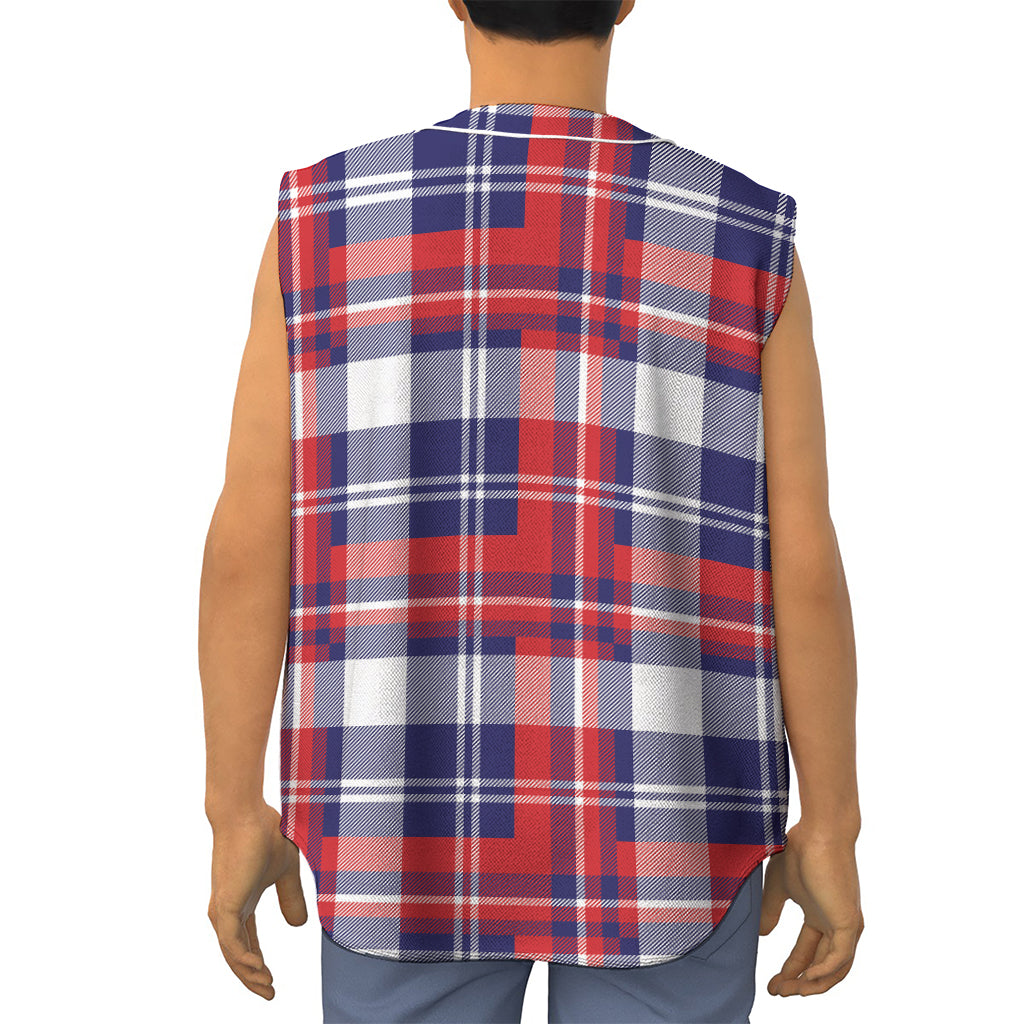 USA Plaid Pattern Print Sleeveless Baseball Jersey