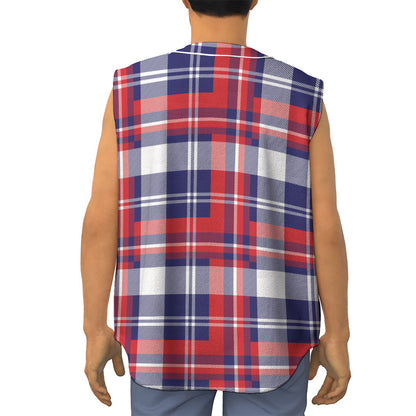 USA Plaid Pattern Print Sleeveless Baseball Jersey