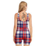 USA Plaid Pattern Print Sleeveless One Piece Swimsuit
