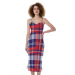 USA Plaid Pattern Print Slim Fit Midi Cami Dress