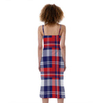 USA Plaid Pattern Print Slim Fit Midi Cami Dress