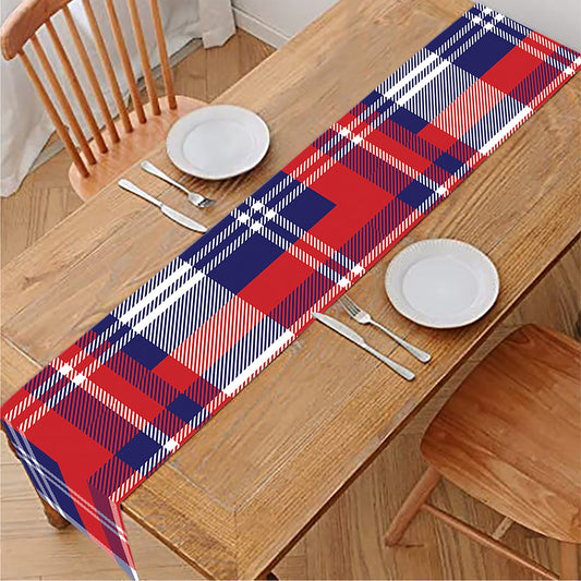 USA Plaid Pattern Print Table Runner
