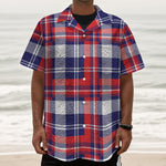 USA Plaid Pattern Print Textured Short Sleeve Shirt