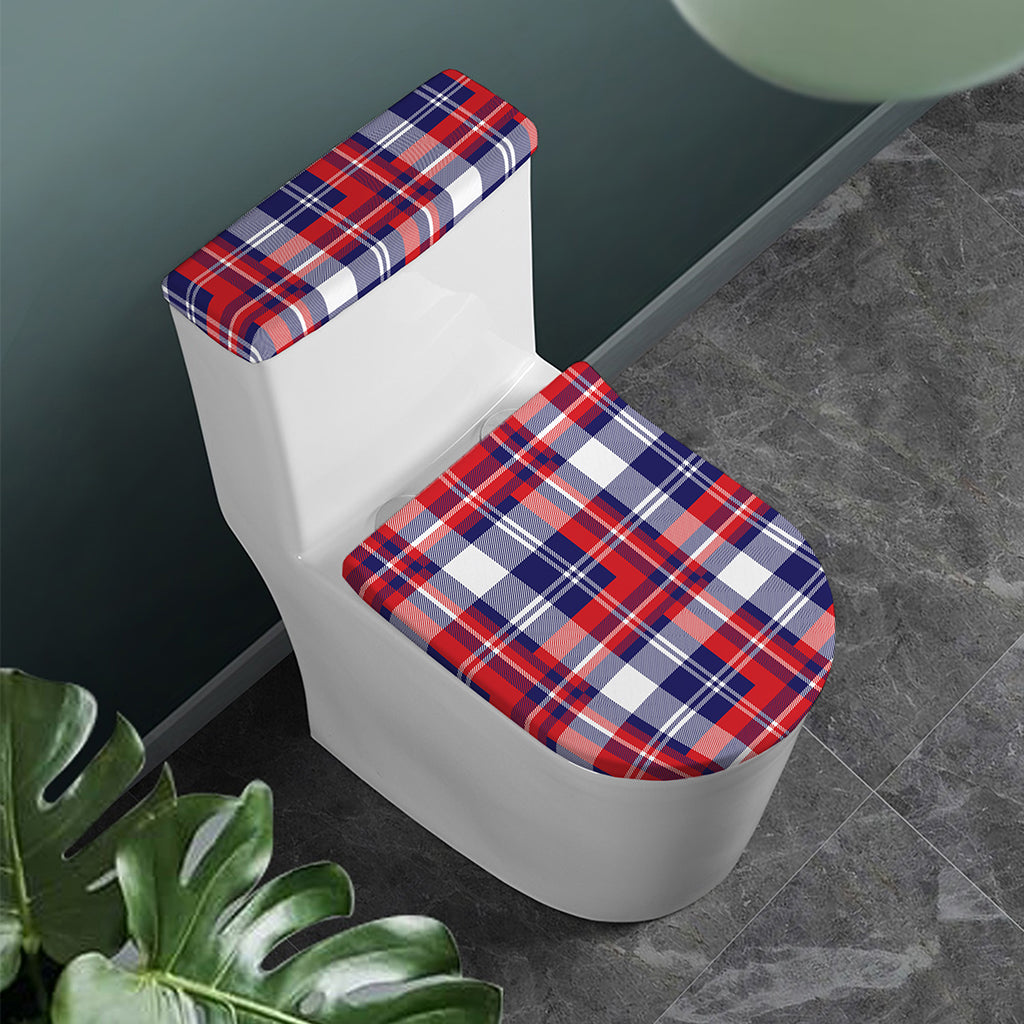 USA Plaid Pattern Print Toilet Lid And Tank Cover Set