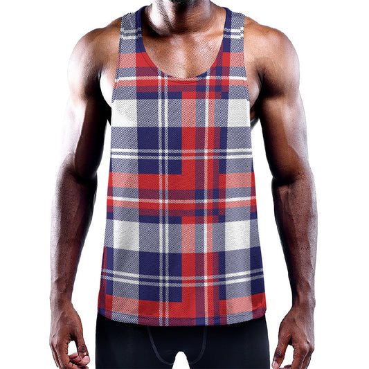 USA Plaid Pattern Print Training Tank Top