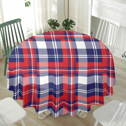 USA Plaid Pattern Print Waterproof Round Tablecloth
