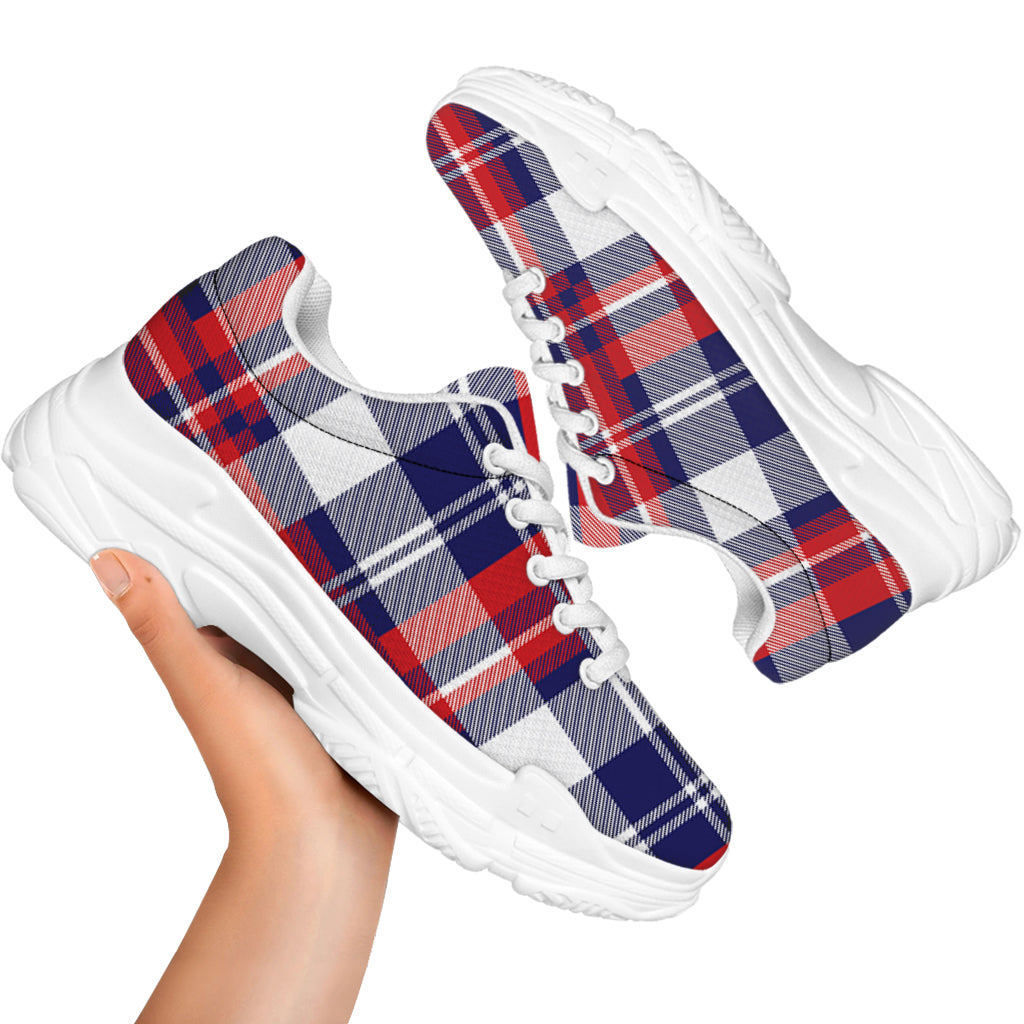 USA Plaid Pattern Print White Chunky Shoes