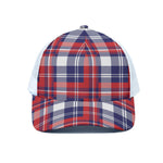 USA Plaid Pattern Print White Mesh Trucker Cap