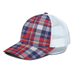 USA Plaid Pattern Print White Mesh Trucker Cap