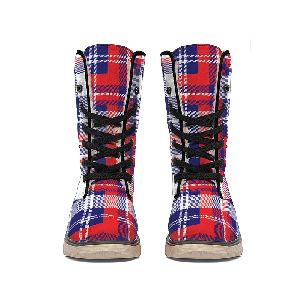 USA Plaid Pattern Print Winter Boots