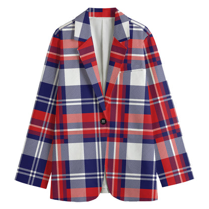 USA Plaid Pattern Print Women's Blazer