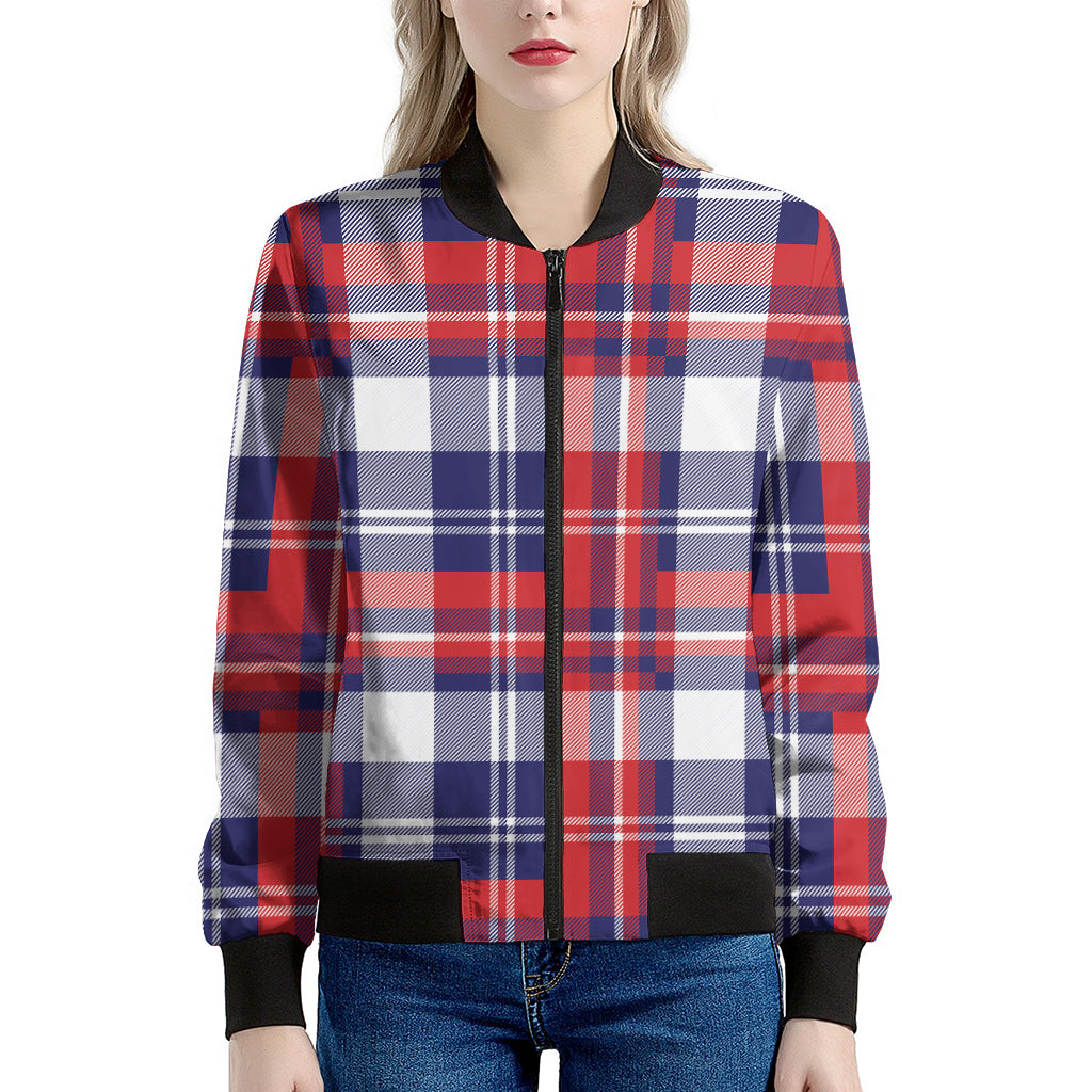 USA Plaid Pattern Print Women's Bomber Jacket