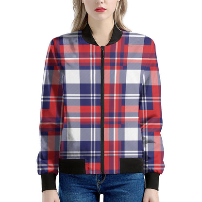 USA Plaid Pattern Print Women's Bomber Jacket