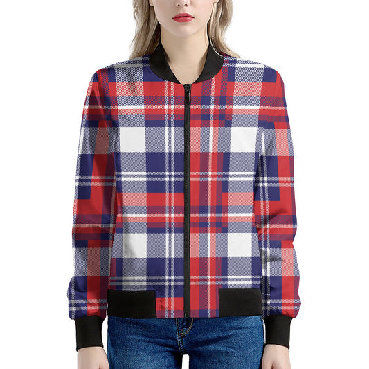 USA Plaid Pattern Print Women's Bomber Jacket