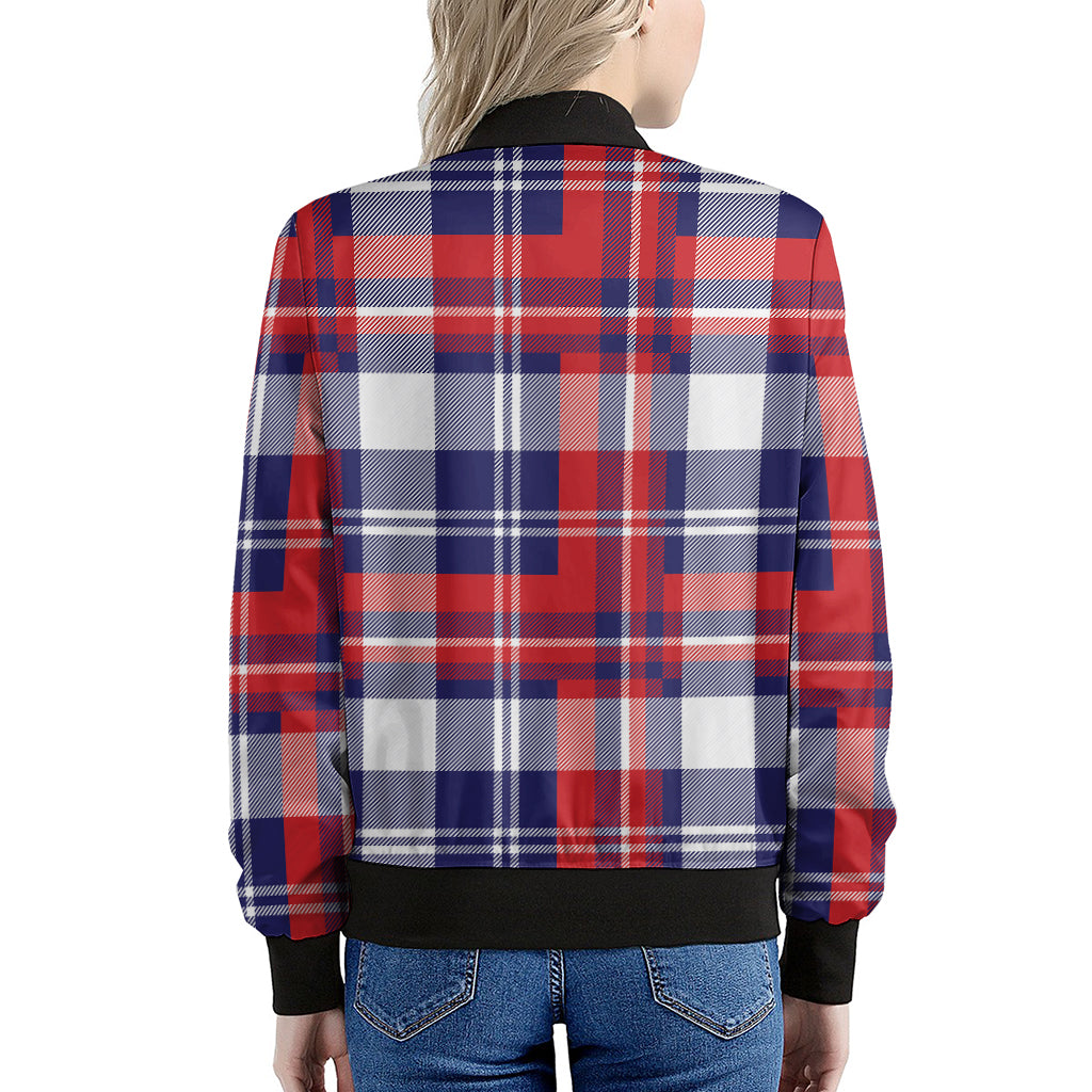 USA Plaid Pattern Print Women's Bomber Jacket