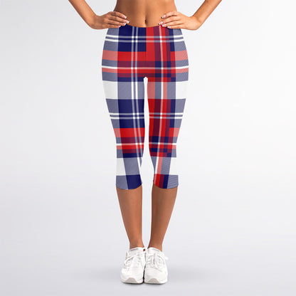 USA Plaid Pattern Print Women's Capri Leggings