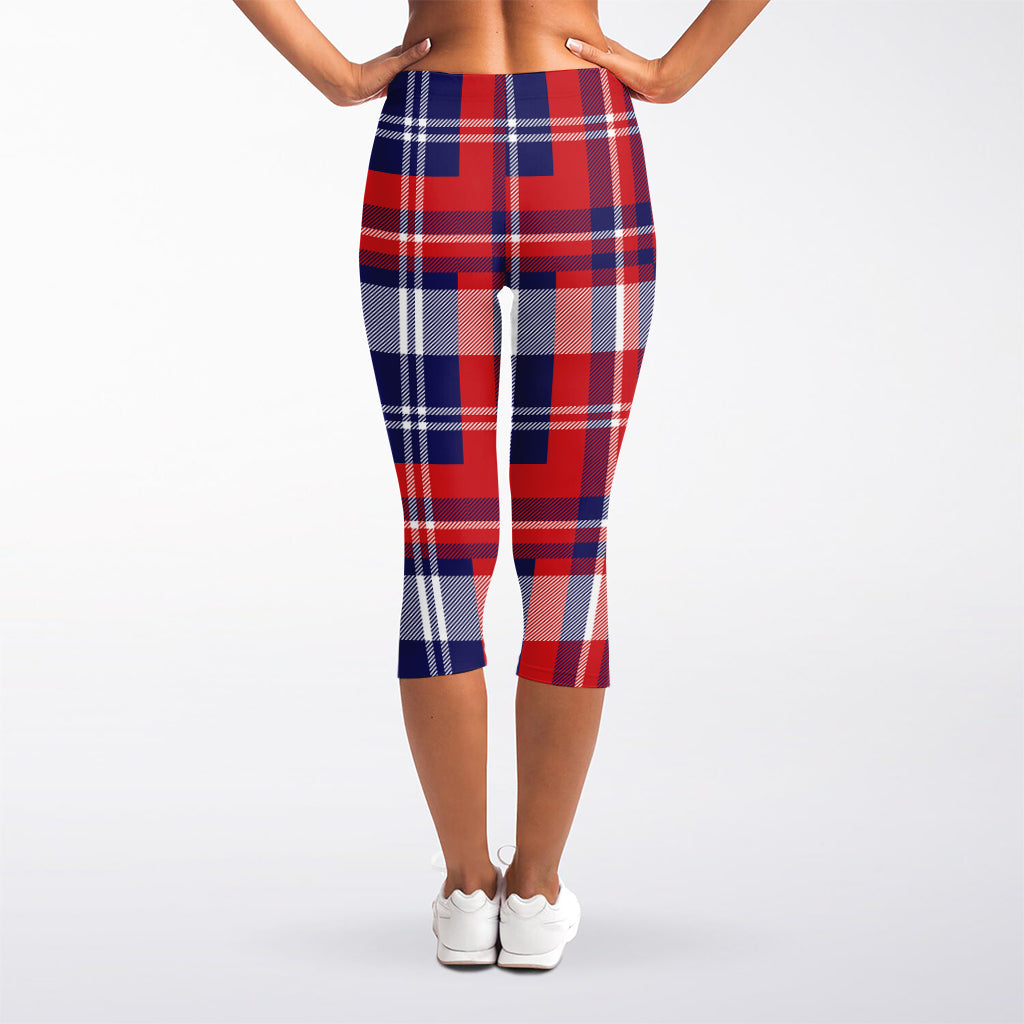 USA Plaid Pattern Print Women's Capri Leggings