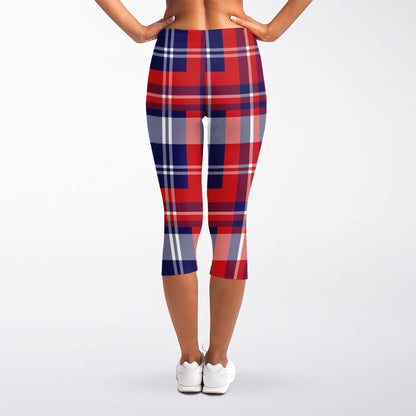 USA Plaid Pattern Print Women's Capri Leggings