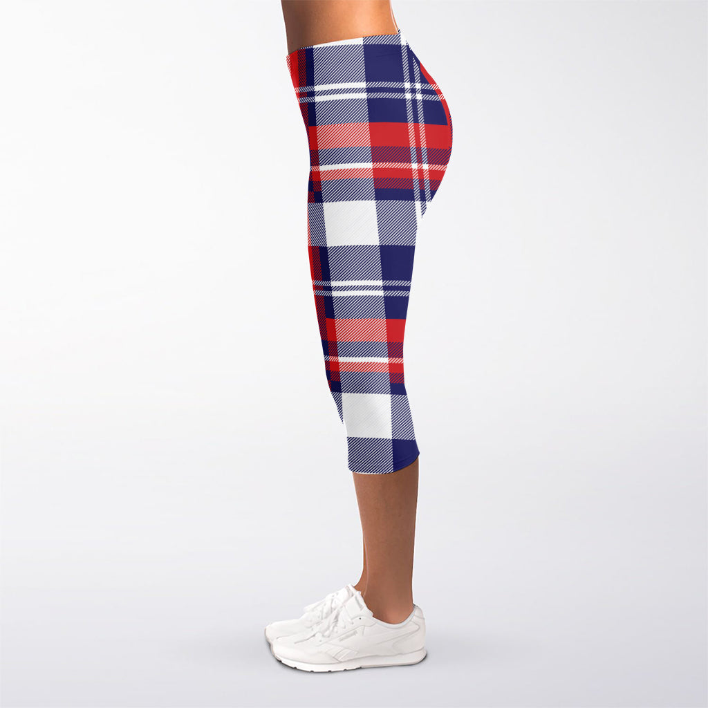 USA Plaid Pattern Print Women's Capri Leggings