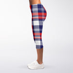 USA Plaid Pattern Print Women's Capri Leggings