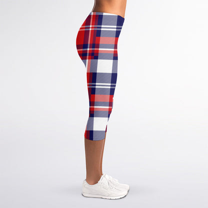 USA Plaid Pattern Print Women's Capri Leggings