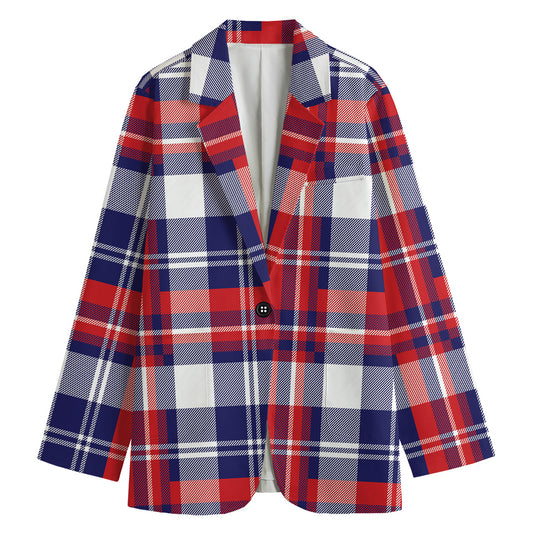 USA Plaid Pattern Print Women's Cotton Blazer