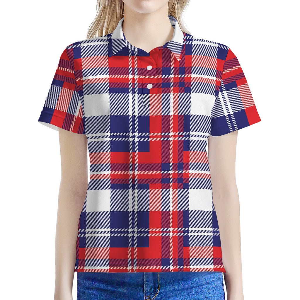 USA Plaid Pattern Print Women's Polo Shirt