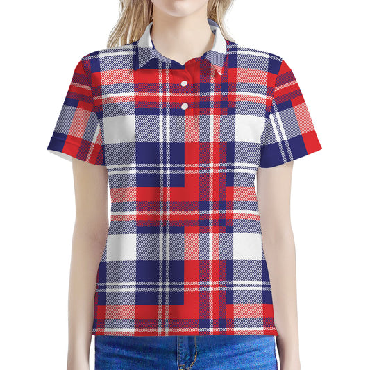 USA Plaid Pattern Print Women's Polo Shirt