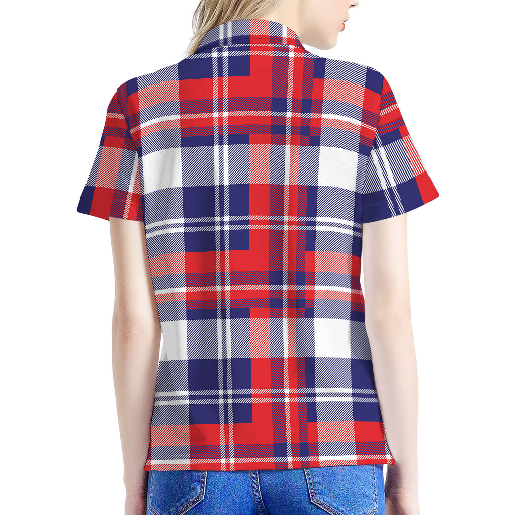 USA Plaid Pattern Print Women's Polo Shirt