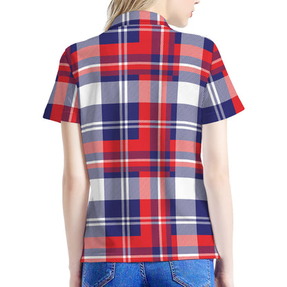 USA Plaid Pattern Print Women's Polo Shirt