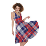USA Plaid Pattern Print Women's Sleeveless Dress