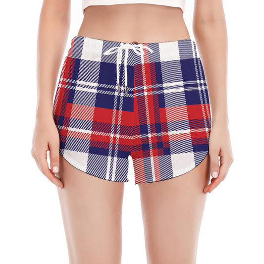 USA Plaid Pattern Print Women's Split Running Shorts