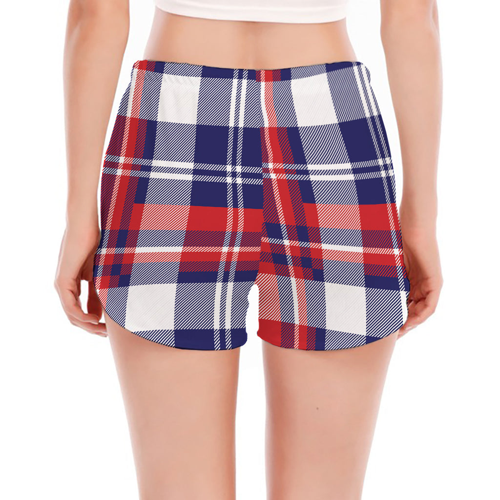 USA Plaid Pattern Print Women's Split Running Shorts