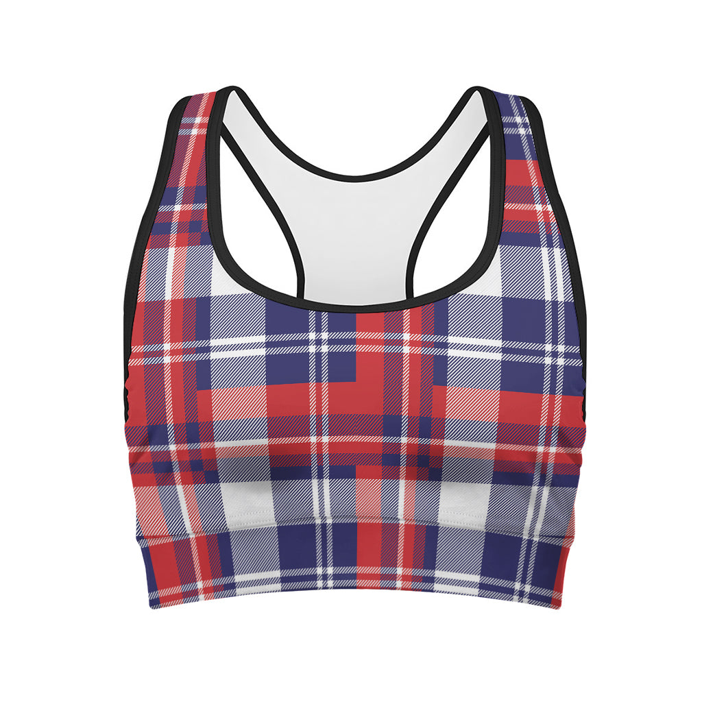 USA Plaid Pattern Print Women's Sports Bra