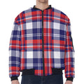 USA Plaid Pattern Print Zip Sleeve Bomber Jacket