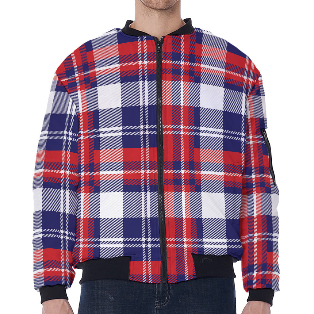 USA Plaid Pattern Print Zip Sleeve Bomber Jacket