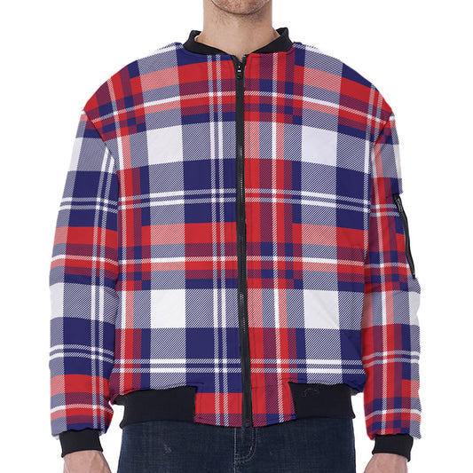 USA Plaid Pattern Print Zip Sleeve Bomber Jacket