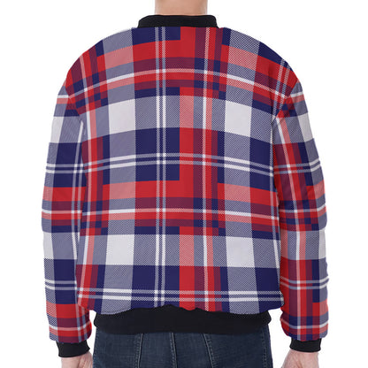 USA Plaid Pattern Print Zip Sleeve Bomber Jacket