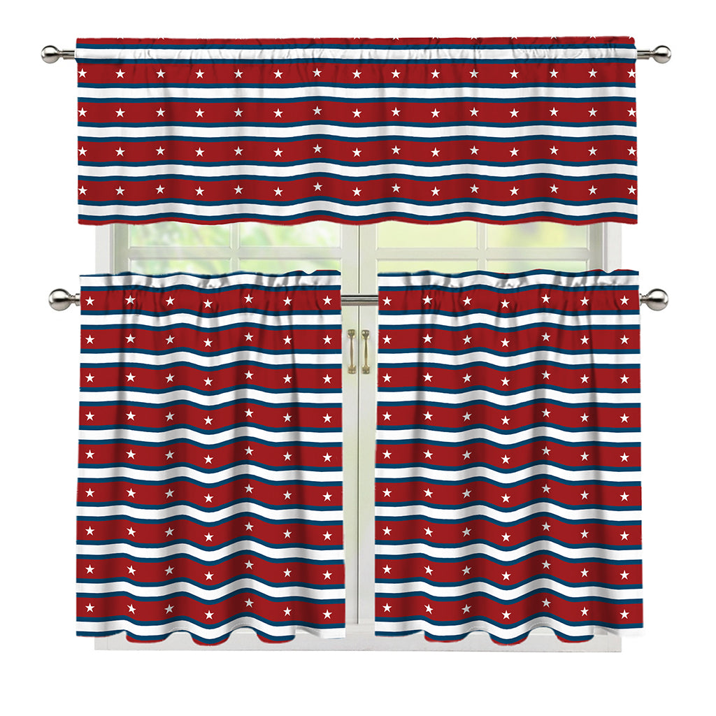 USA Striped Pattern Print 3 Piece Kitchen Curtains